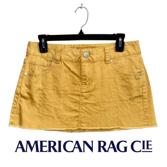 AMERICAN RAG CIE Distressed Mustard Mini Skirt Yellow Gold Stretch Junior 3 - Picture 1 of 15
